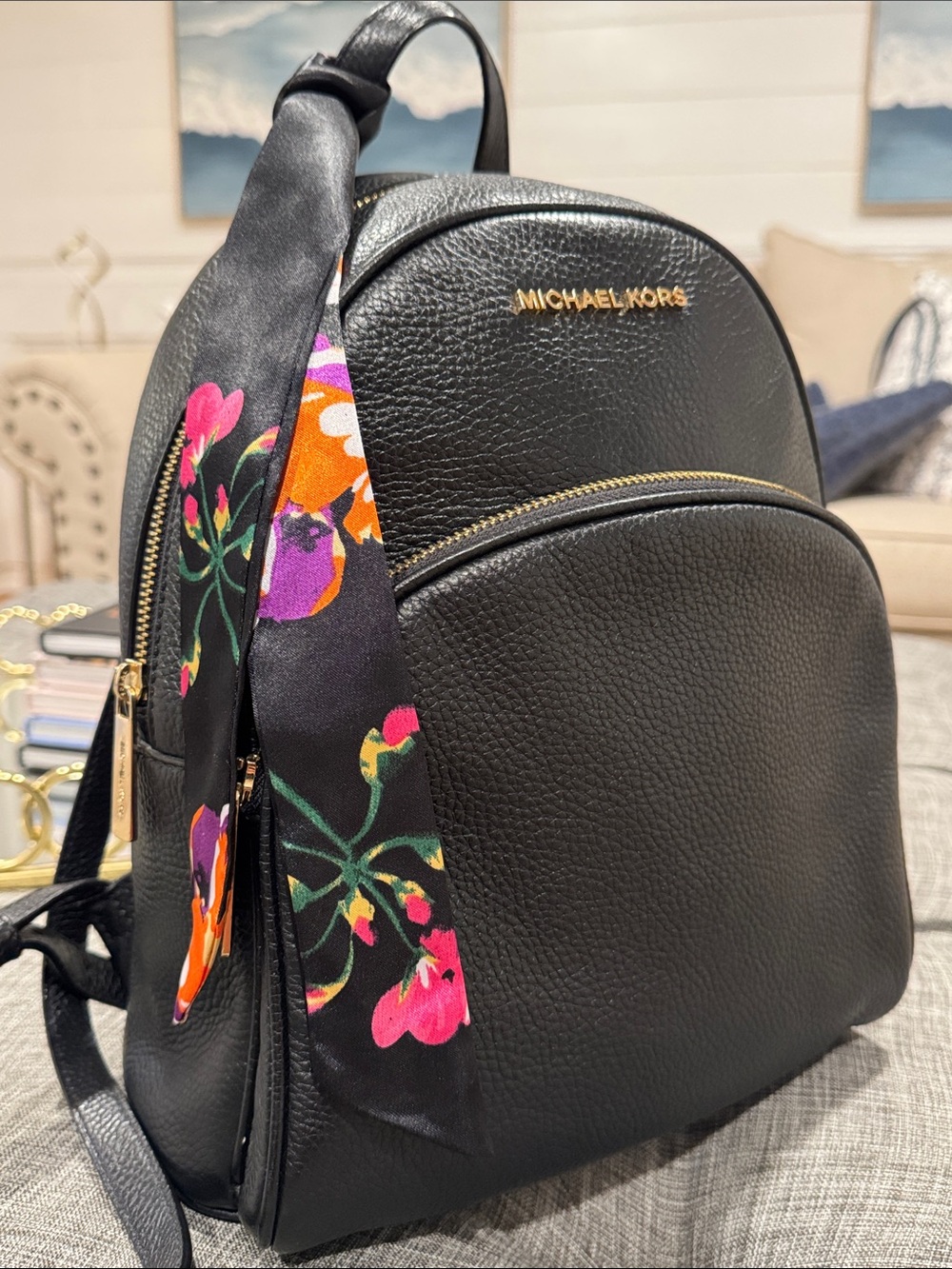 Michael Kors Bag Abbey Black Pebbled Leather Small Backpack - Picture 3 of 17